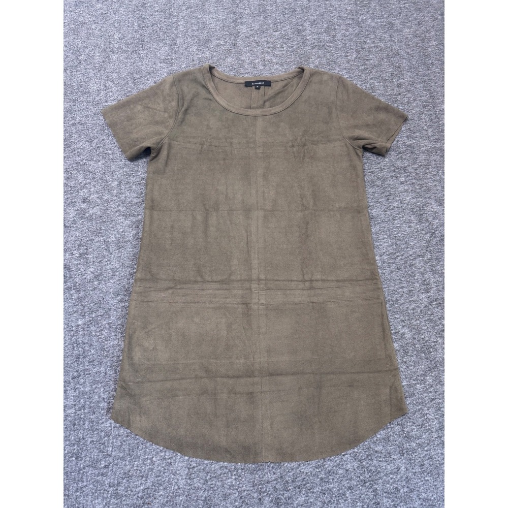 Olivaceous Olive Green Faux Suede Short Sleeve Shift Mini Dress Womens M